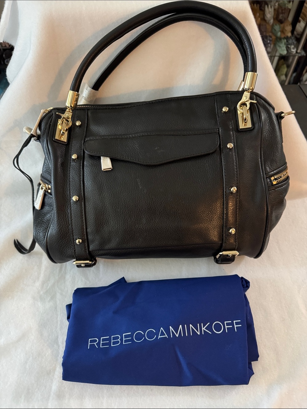 Rebecca Minkoff Black Pebble Leather Shoulder Satchel with Gold Hardware - Picture 2 of 7
